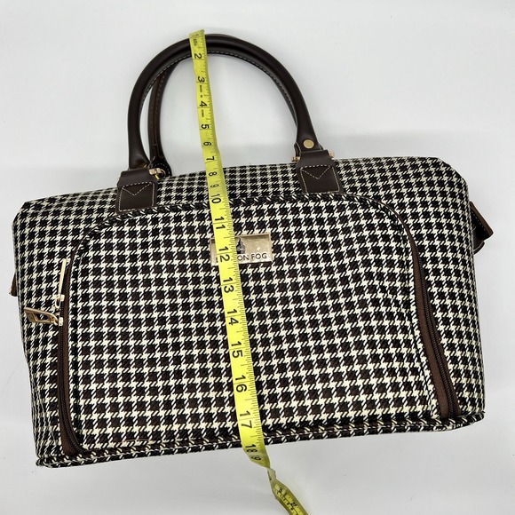 London Fog Oxford Cabin Bag Brown & Cream Houndstooth Carryon Bag - Picture 6 of 8